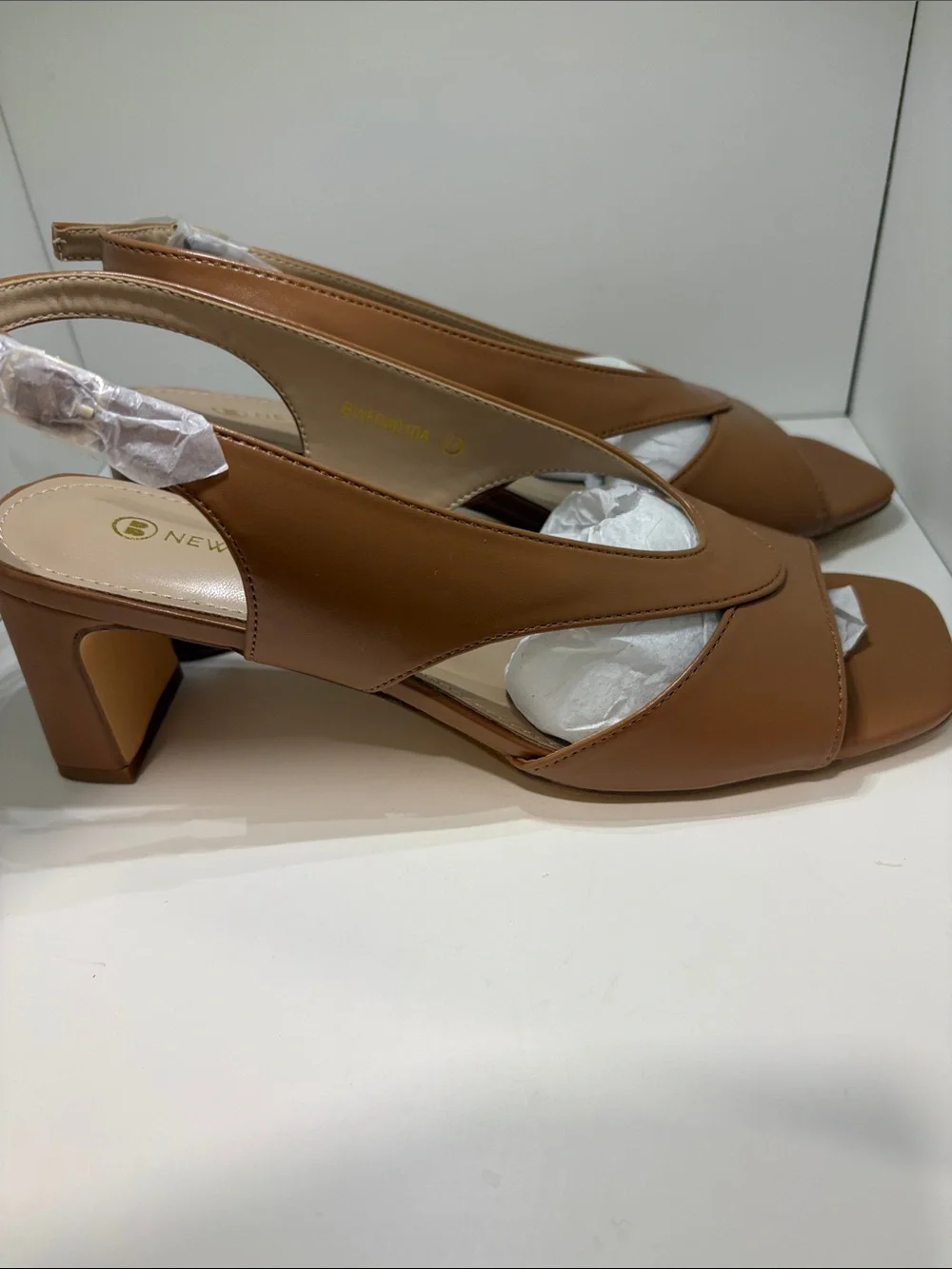 Newbella Women's Cognac Slingback Square-Toe Sandals